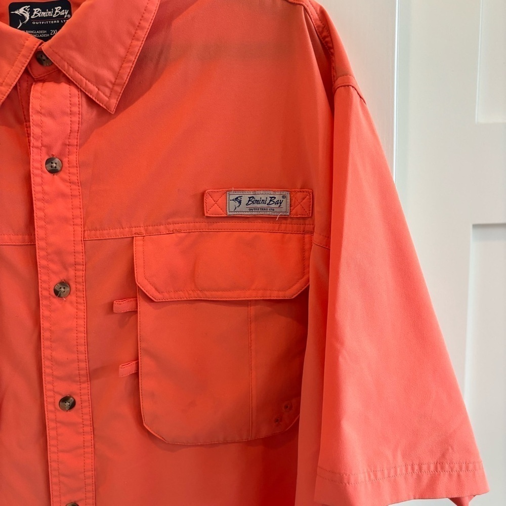 Bimini Bay Men's Fishing Boating Short Sleeve Button Down Orange Shirt Size 2XL - Picture 3 of 7